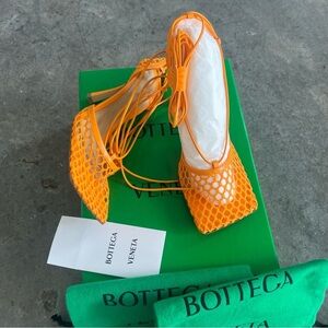 NEW Bottega Veneta Stretch heel Sandals Mesh 37.5 Lace-up leather-trimmed pumps